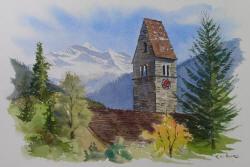 Parish Church, Unterseen Switzerland - Watercolor Painting by Richard Moore