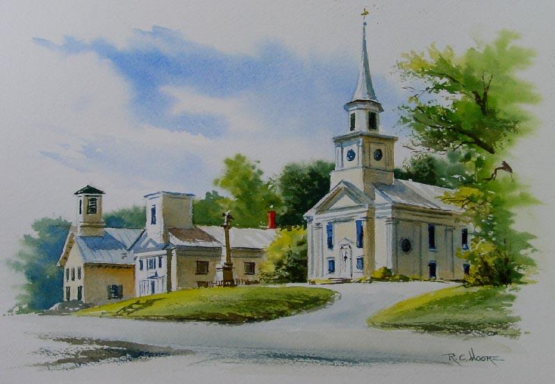 Watercolor Painting of a Methodist Church in Williamstown Vermont by Richard Moore