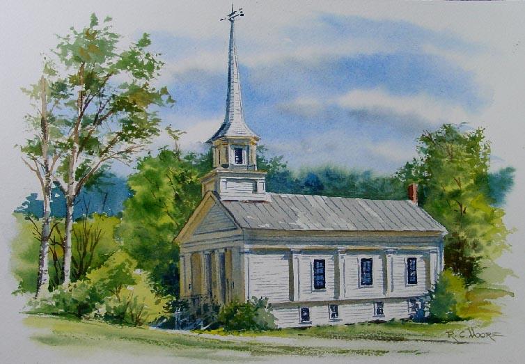 Watercolor Painting of the First Congregational Church Brookfield Vermont