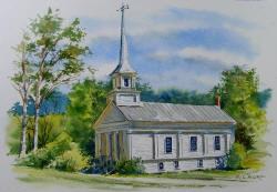 Watercolor Painting of a First Congregational Church Brookfield Vermont