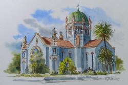 Watercolor Painting of Flagler Memorial Presbyterian Church by Richard Moore