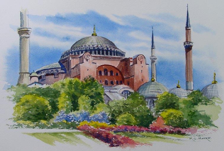 Watercolor Painting of Hagia Sophia, Istanbul Turkey