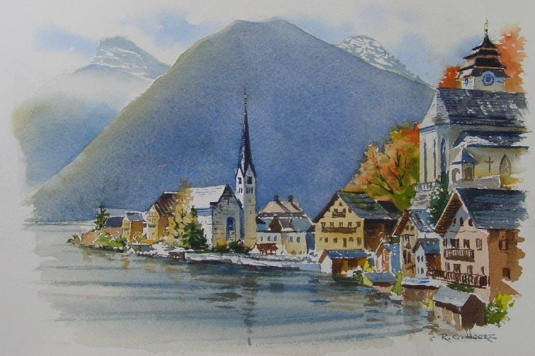 Watercolor Paintings - Halstatt Austria