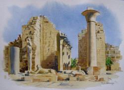 Watercolor Painting of the Karnak Temple