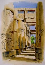 Watercolor Painting of the Karnak Temple Hall of Columns
