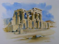 Watercolor Painting of Kom Ombo Temple, Egypt