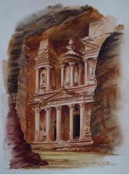 Watercolor Painting of Petra, Jordan