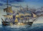 Watercolor Painting of the USS Constitution Engaging the HMS Guerriere in Battle