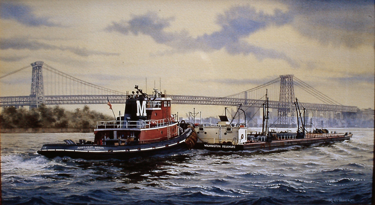 Watercolor of the Tugboat Margaret Moran on the Newy York East River