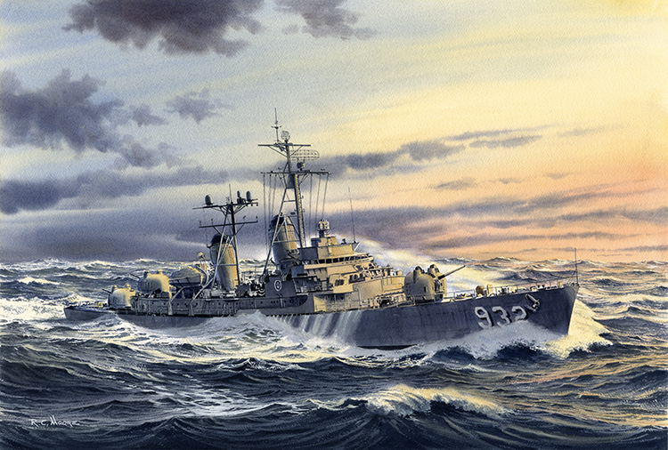 Destroyer USS John Paul Jones - Watercolor Painting by Richard Moore