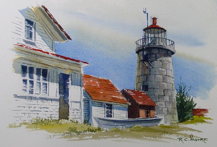 Watercolor Painting of Monhegan Lighthouse By Richard Moore