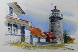 Monhegan Lighthouse - Watercolor Painting by Richard C Moore
