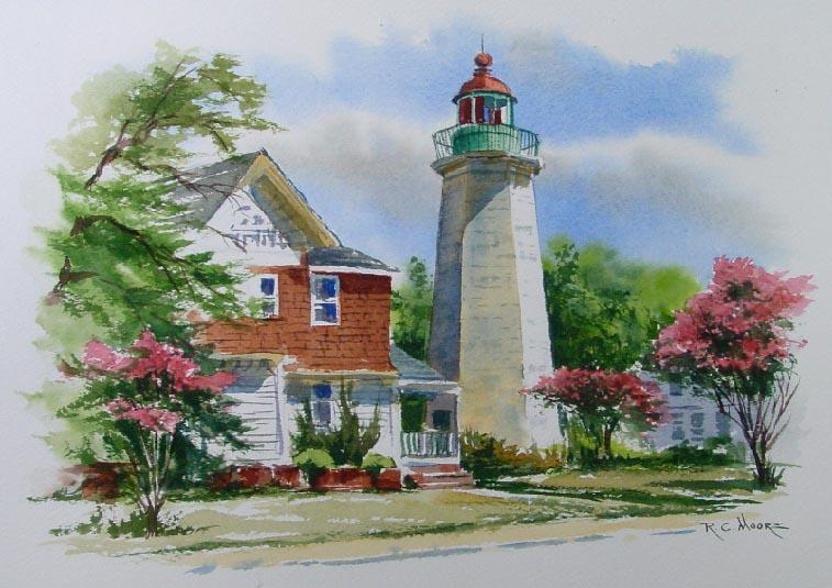 Old Point Comfort Lighthouse - Watercolor Painting by Richard Moore