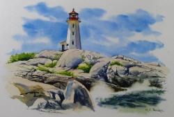 Peggy's Cove Lighthouse - Watercolor Painting by Richard Moore