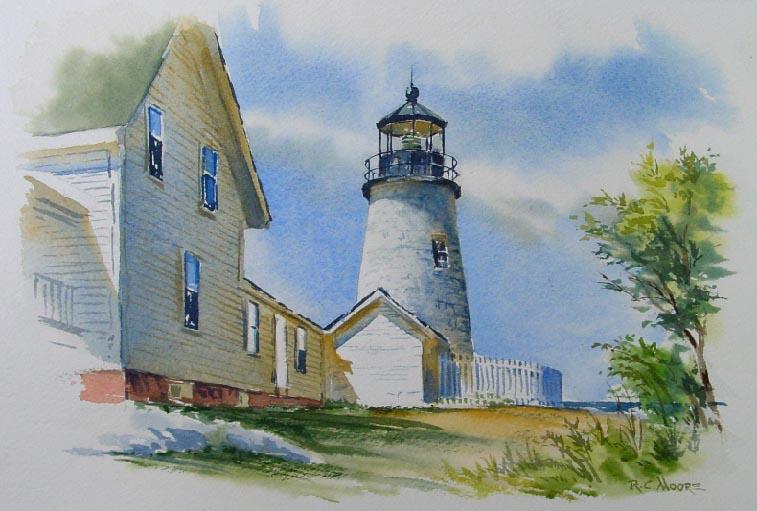 Watercolor Painting of Pemaqid Point Lighthouse by Richard Moore