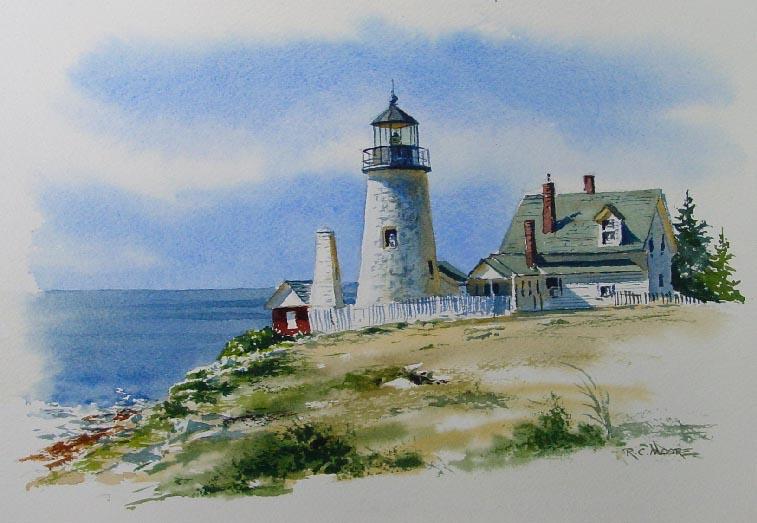 Watercolor Painting of Pemaquid Point Lighthouse by Richard Moore