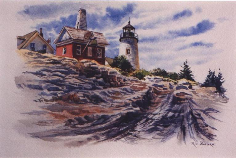 Watercolor Painting of Pemaquid Point Lighthouse