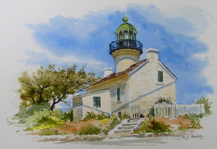 Watercolor Painting of Point Loma Lighthouse by Richard Moore