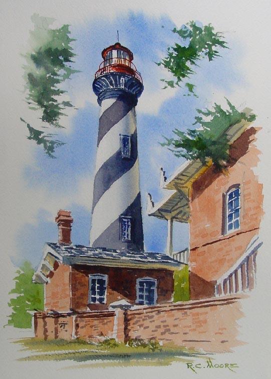 Watercolor Painting of Saint Augustine Lighthouse by Richard Moore