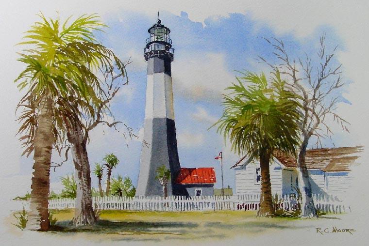 Watercolor Painting of Tybee Island Lighthouse by Richard Moore