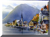 Watercolor Painting of Hallstatt, Austria