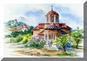 Watercolor Painting of Orthodox Church, Athens