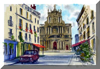 Watercolor Sketch of the Church of Saint Paul and Saint Louis, Paris France