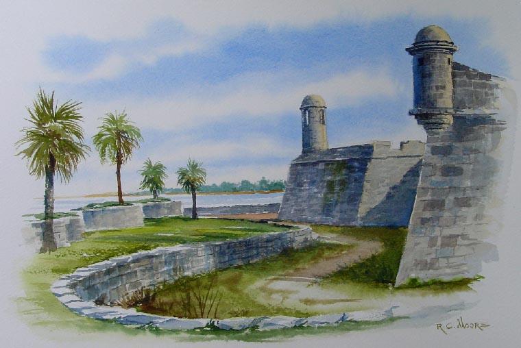 Watercolor Painting of the Castillo De San Marco by Richard Moore