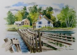 Floating Bridge in Brookfield Vermont - Watercolor Painting by Richard Mooe