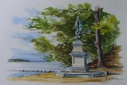 Captain John Smith Statue - Watercolor Painting by Richard Moore