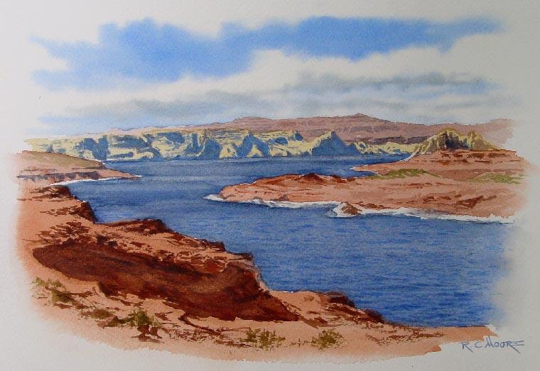 Watercolor Painting of Lake Powell by Richard C Moore
