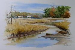 Tidal Creek in Smithfield Vermont - Watercolor Painting by Richard Moore