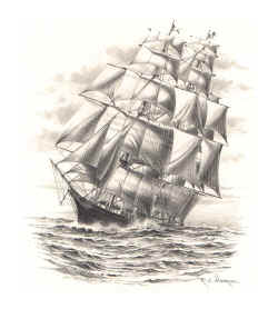 Pencil Sketch of Clipper Ship Young America
