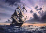 Oil Painting of the USS Constitution at Sunset