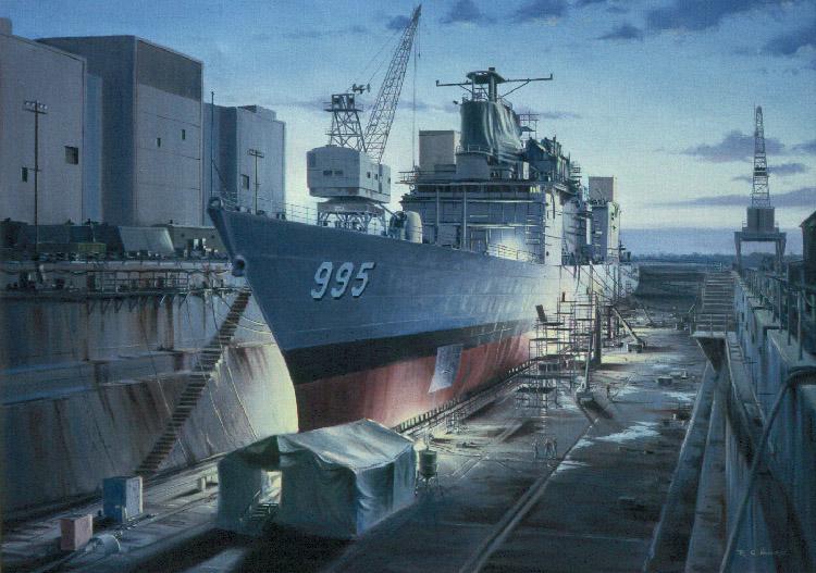 USS Scott in Dry Dock - Oil Painting by Richard Moore